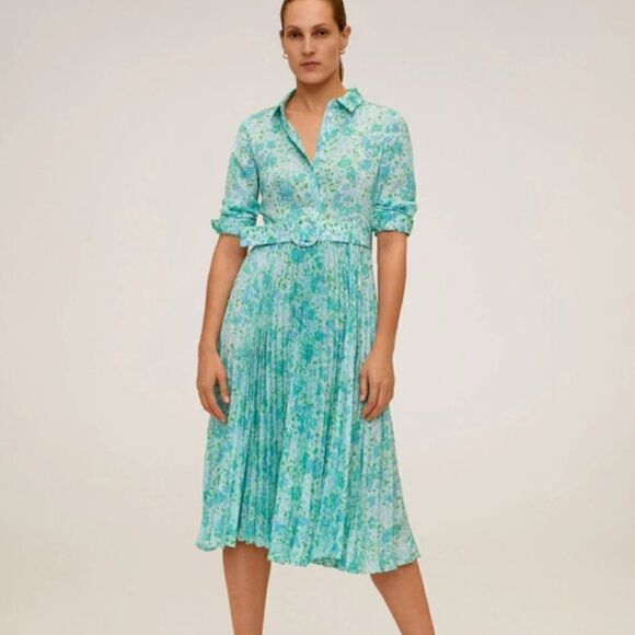 Mango Belted Pleated Midi Dress New - Picture 8 of 8
